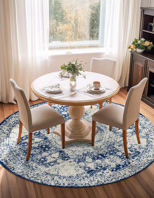 Ivory and Blue 2' x 7' 10 Bromley Round Area Rug 100% Polypropylene With Cotton Backing Vintage Distressed Colorful Traditional Carpet for Living Dining Rooms Offices for Sale at Rug Engine
