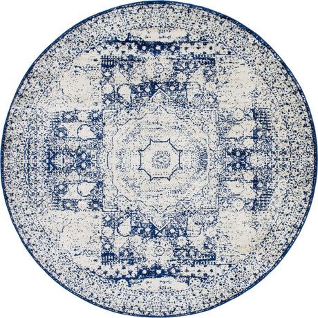 Ivory and Blue 2' x 7' 10 Bromley Round Area Rug 100% Polypropylene With Cotton Backing Vintage Distressed Colorful Traditional Carpet for Living Dining Rooms Offices for Sale at Rug Engine