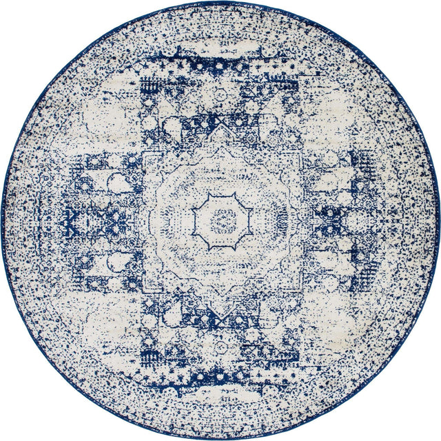 Ivory and Blue 2' x 7' 10 Bromley Round Area Rug 100% Polypropylene With Cotton Backing Vintage Distressed Colorful Traditional Carpet for Living Dining Rooms Offices for Sale at Rug Engine