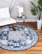 Ivory and Blue 5' 3 x 5' 3 Bromley Round Area Rug 100% Polypropylene With Cotton Backing Vintage Distressed Colorful Traditional Carpet for Living Dining Rooms Offices for Sale at Rug Engine