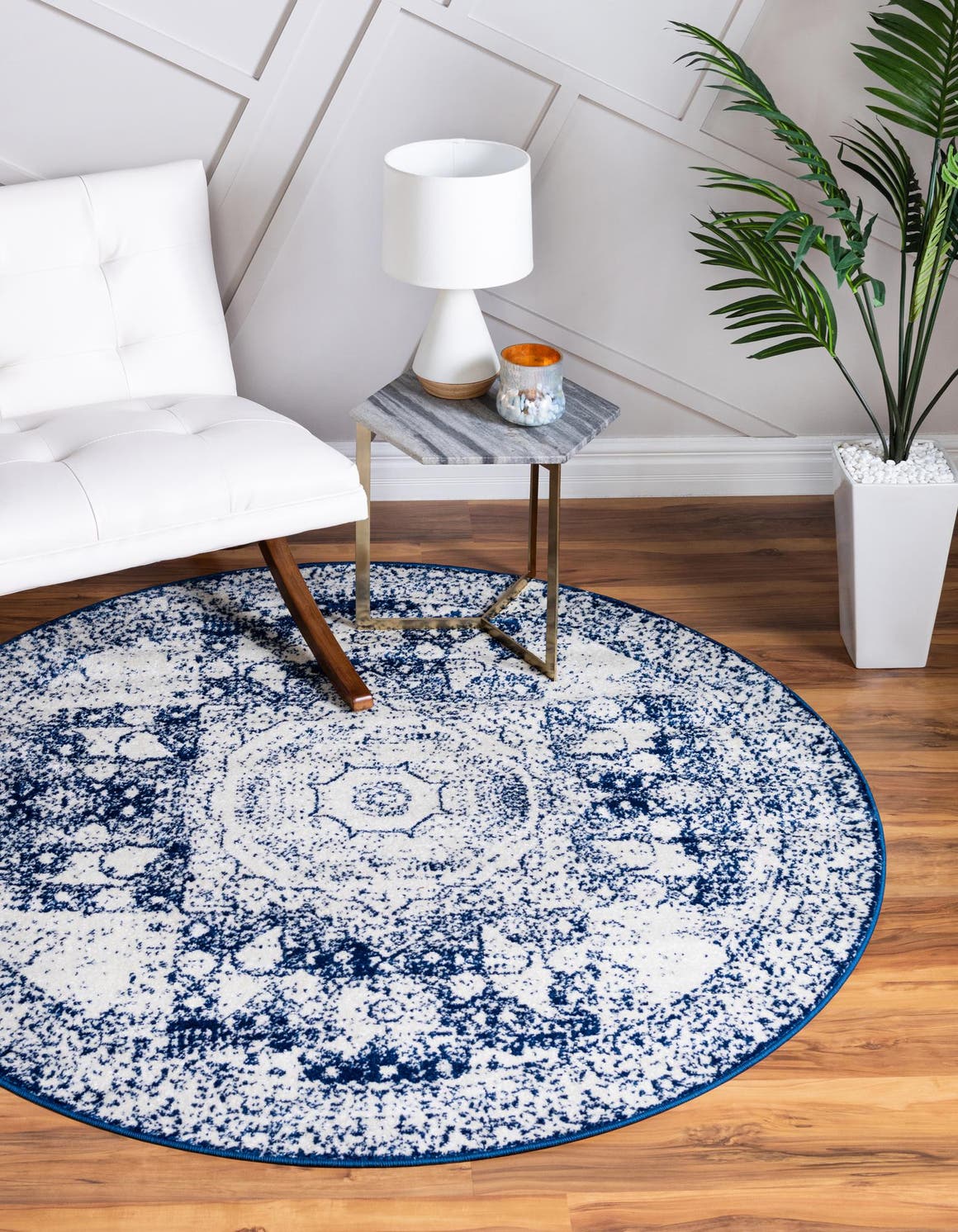 Ivory and Blue 3' 1 x 3' 1 Bromley Round Area Rug 100% Polypropylene With Cotton Backing Vintage Distressed Colorful Traditional Carpet for Living Dining Rooms Offices for Sale at Rug Engine