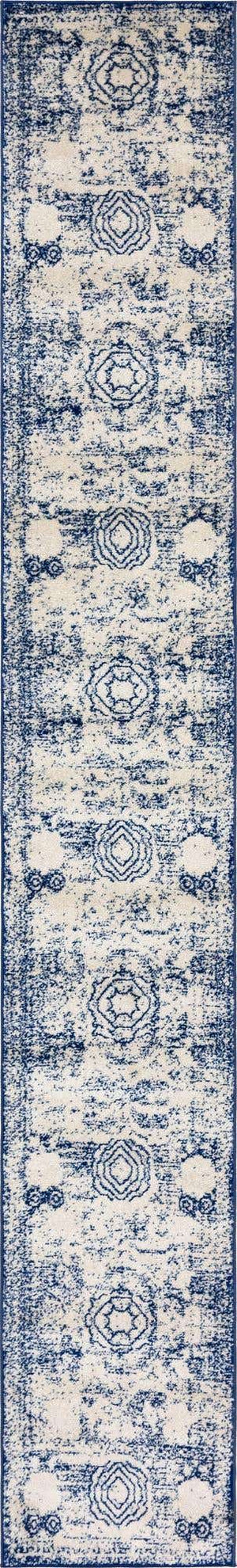 Ivory and Blue 2' x 13' 1 Bromley Runner Area Rug 100% Polypropylene With Cotton Backing Vintage Distressed Colorful Traditional Carpet for Living Dining Rooms Offices for Sale at Rug Engine