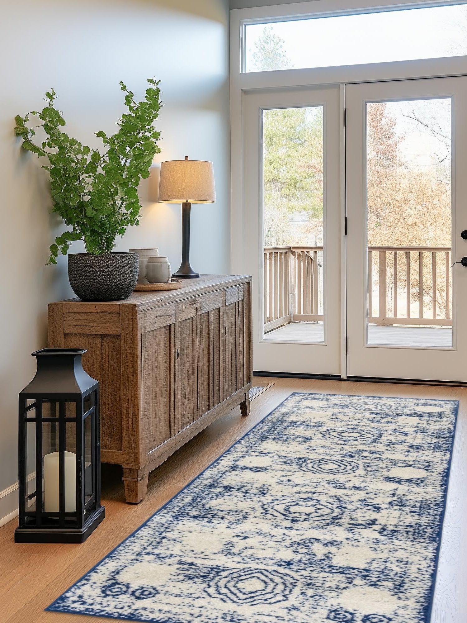 Ivory and Blue 2' x 13' 1 Bromley Runner Area Rug 100% Polypropylene With Cotton Backing Vintage Distressed Colorful Traditional Carpet for Living Dining Rooms Offices for Sale at Rug Engine