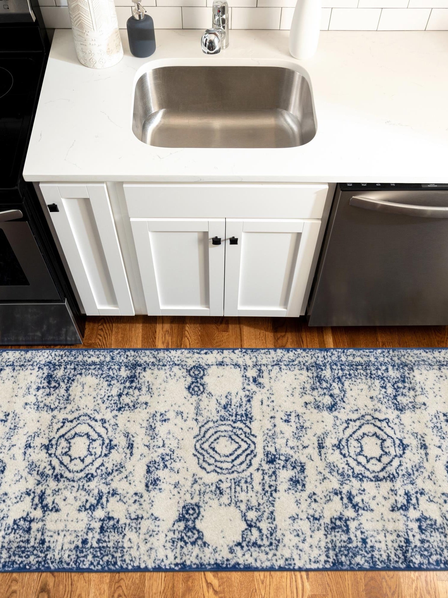 Ivory and Blue 2' x 13' 1 Bromley Runner Area Rug 100% Polypropylene With Cotton Backing Vintage Distressed Colorful Traditional Carpet for Living Dining Rooms Offices for Sale at Rug Engine