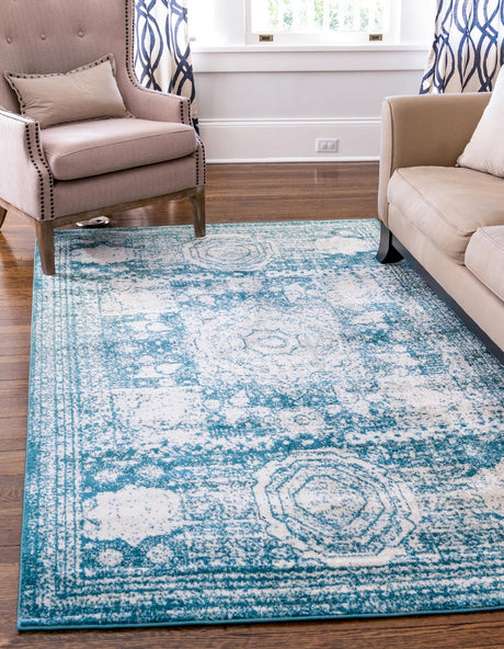 Turquoise 3' 3 x 5' 3 Bromley Rectangle Area Rug 100% Polypropylene With Cotton Backing Vintage Distressed Colorful Traditional Carpet for Living Dining Rooms Offices for Sale at Rug Engine