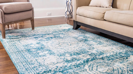 Turquoise 3' 3 x 5' 3 Bromley Rectangle Area Rug 100% Polypropylene With Cotton Backing Vintage Distressed Colorful Traditional Carpet for Living Dining Rooms Offices for Sale at Rug Engine