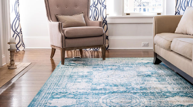Turquoise 3' 3 x 5' 3 Bromley Rectangle Area Rug 100% Polypropylene With Cotton Backing Vintage Distressed Colorful Traditional Carpet for Living Dining Rooms Offices for Sale at Rug Engine