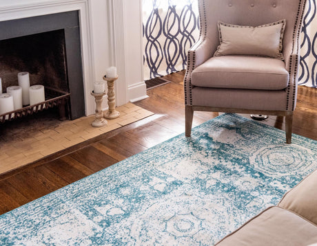 Turquoise 9' x 12' 2 Bromley Rectangle Area Rug 100% Polypropylene With Cotton Backing Vintage Distressed Colorful Traditional Carpet for Living Dining Rooms Offices for Sale at Rug Engine