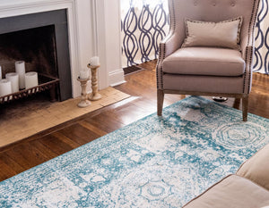 Turquoise 8' x 11' Bromley Rectangle Area Rug 100% Polypropylene With Cotton Backing Vintage Distressed Colorful Traditional Carpet for Living Dining Rooms Offices for Sale at Rug Engine