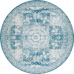 Turquoise 8' x 8' Bromley Round Area Rug 100% Polypropylene With Cotton Backing Vintage Distressed Colorful Traditional Carpet for Living Dining Rooms Offices for Sale at Rug Engine