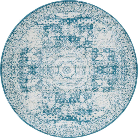 Turquoise 8' x 8' Bromley Round Area Rug 100% Polypropylene With Cotton Backing Vintage Distressed Colorful Traditional Carpet for Living Dining Rooms Offices for Sale at Rug Engine