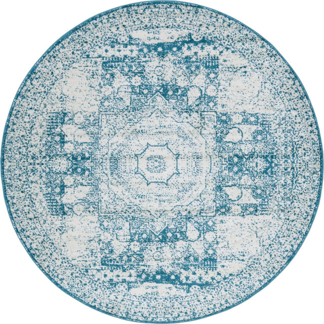 Turquoise 8' x 8' Bromley Round Area Rug 100% Polypropylene With Cotton Backing Vintage Distressed Colorful Traditional Carpet for Living Dining Rooms Offices for Sale at Rug Engine