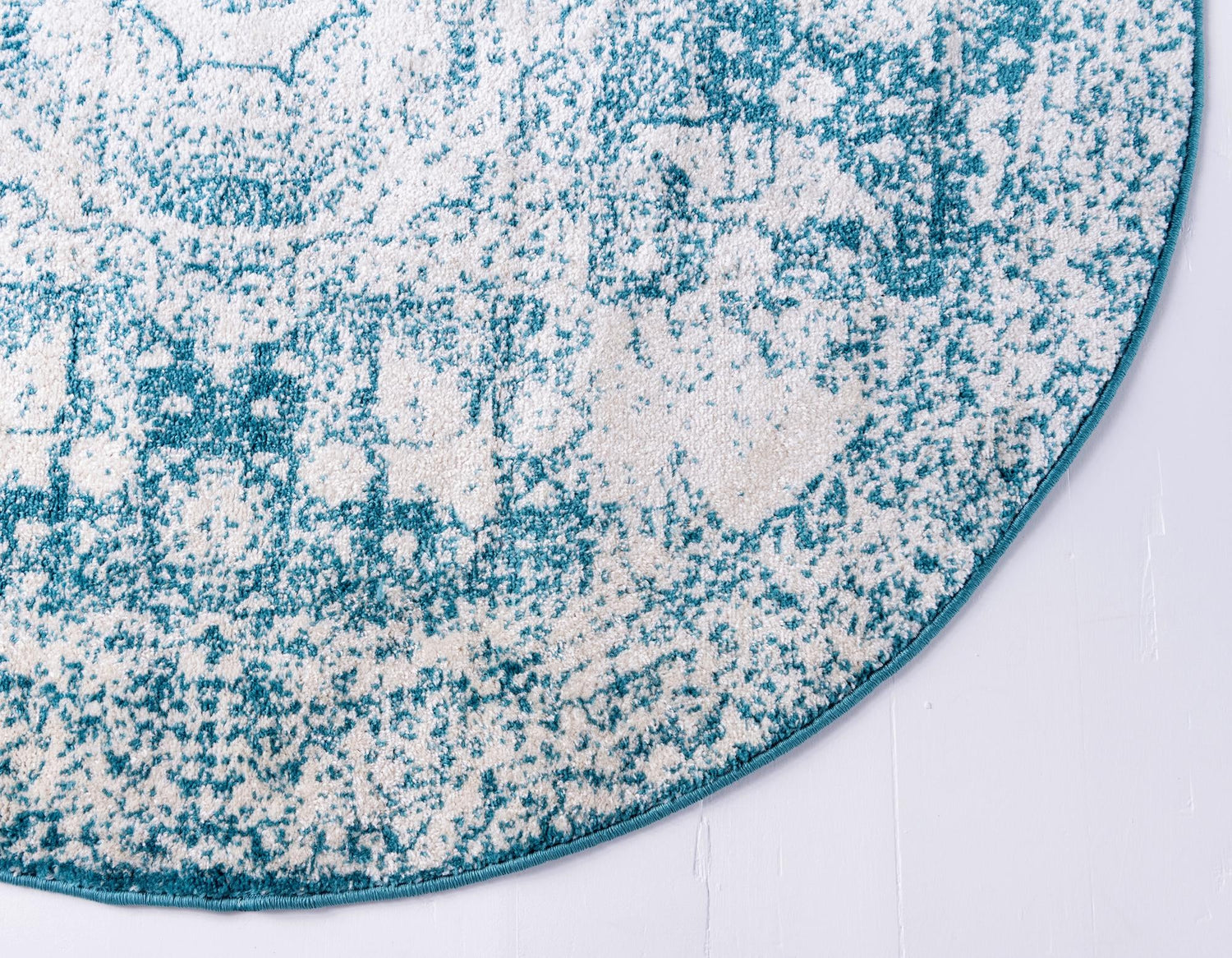 Turquoise 3' x 3' Bromley Round Area Rug 100% Polypropylene With Cotton Backing Vintage Distressed Colorful Traditional Carpet for Living Dining Rooms Offices for Sale at Rug Engine