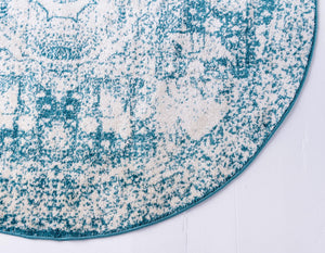 Turquoise 3' x 3' Bromley Round Area Rug 100% Polypropylene With Cotton Backing Vintage Distressed Colorful Traditional Carpet for Living Dining Rooms Offices for Sale at Rug Engine