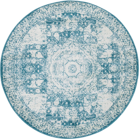 Turquoise 5' 1 x 5' 1 Bromley Round Area Rug 100% Polypropylene With Cotton Backing Vintage Distressed Colorful Traditional Carpet for Living Dining Rooms Offices for Sale at Rug Engine