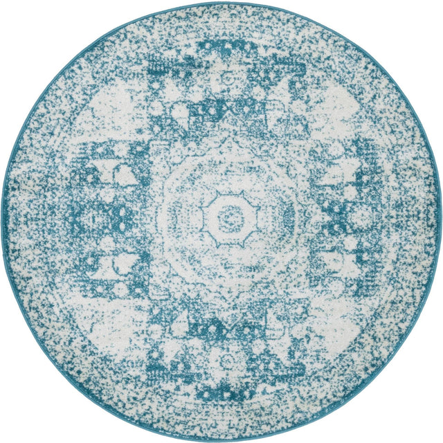 Turquoise 5' 1 x 5' 1 Bromley Round Area Rug 100% Polypropylene With Cotton Backing Vintage Distressed Colorful Traditional Carpet for Living Dining Rooms Offices for Sale at Rug Engine