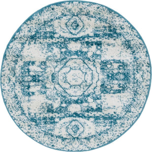 Turquoise 3' x 3' Bromley Round Area Rug 100% Polypropylene With Cotton Backing Vintage Distressed Colorful Traditional Carpet for Living Dining Rooms Offices for Sale at Rug Engine