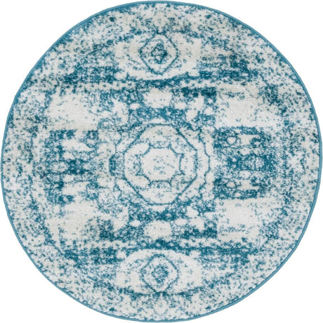 Turquoise 3' x 3' Bromley Round Area Rug 100% Polypropylene With Cotton Backing Vintage Distressed Colorful Traditional Carpet for Living Dining Rooms Offices for Sale at Rug Engine