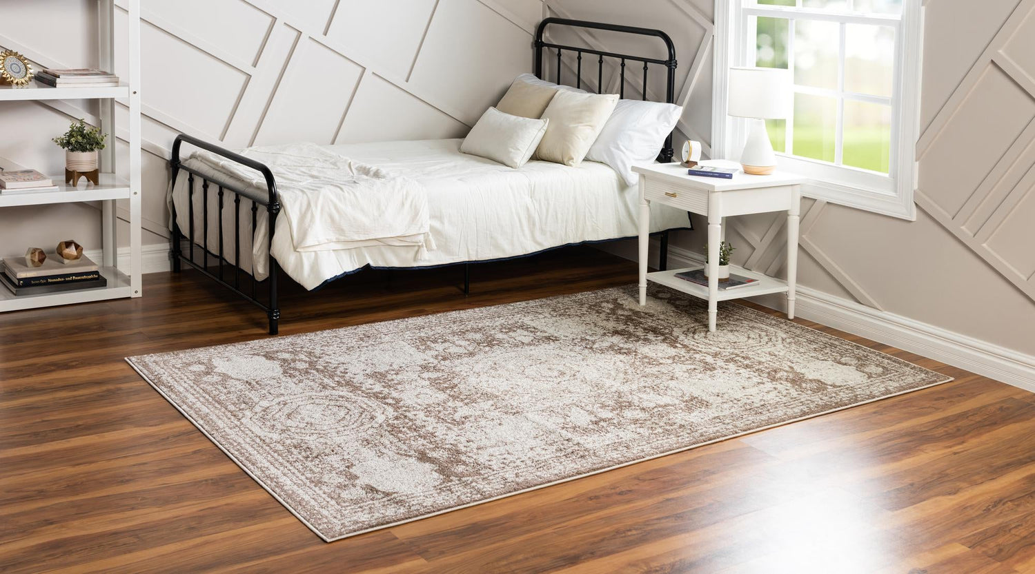 Light Brown 3' 3 x 5' 3 Bromley Rectangle Area Rug 100% Polypropylene With Cotton Backing Vintage Distressed Colorful Traditional Carpet for Living Dining Rooms Offices for Sale at Rug Engine