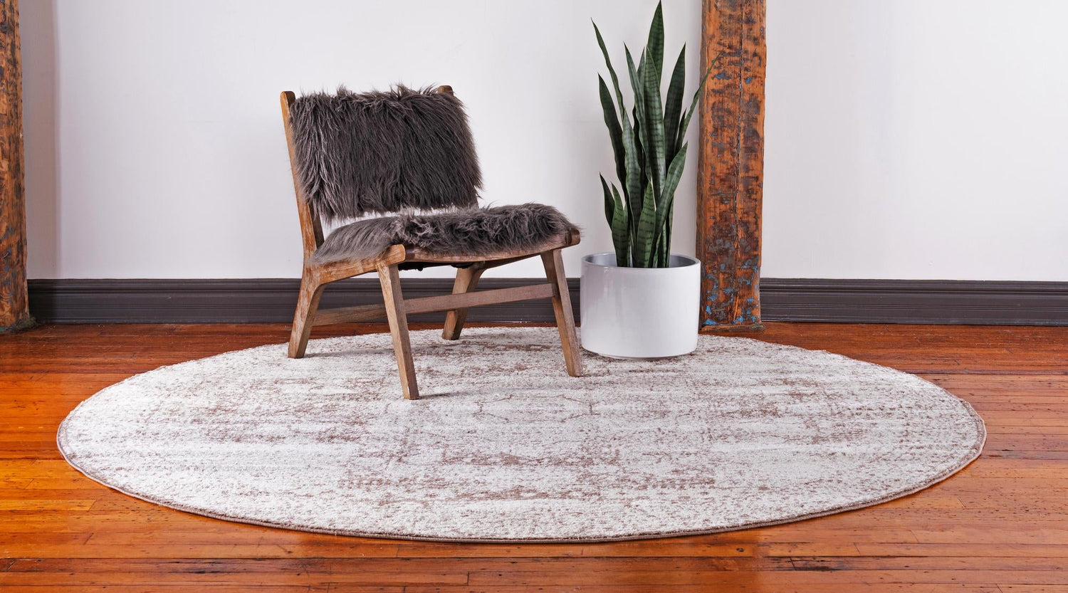 Light Brown 5' x 5' Bromley Round Area Rug 100% Polypropylene With Cotton Backing Vintage Distressed Colorful Traditional Carpet for Living Dining Rooms Offices for Sale at Rug Engine