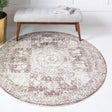 Light Brown 5' x 5' Bromley Round Area Rug 100% Polypropylene With Cotton Backing Vintage Distressed Colorful Traditional Carpet for Living Dining Rooms Offices for Sale at Rug Engine