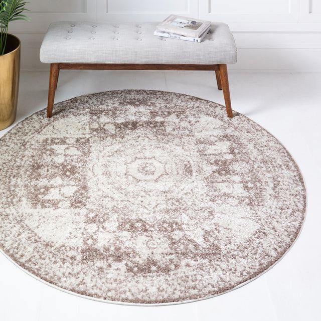 Light Brown 5' x 5' Bromley Round Area Rug 100% Polypropylene With Cotton Backing Vintage Distressed Colorful Traditional Carpet for Living Dining Rooms Offices for Sale at Rug Engine