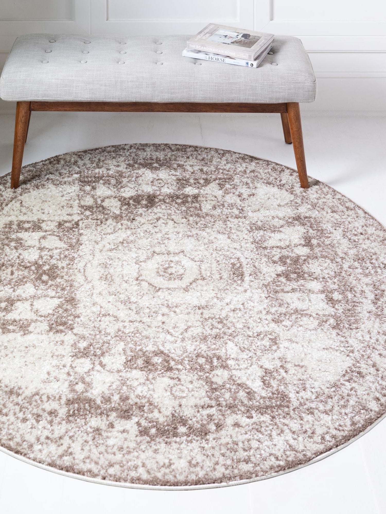 Light Brown 3' x 3' Bromley Round Area Rug 100% Polypropylene With Cotton Backing Vintage Distressed Colorful Traditional Carpet for Living Dining Rooms Offices for Sale at Rug Engine