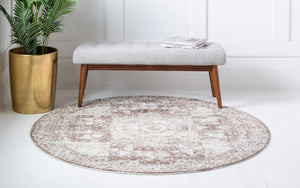 Light Brown 3' x 3' Bromley Round Area Rug 100% Polypropylene With Cotton Backing Vintage Distressed Colorful Traditional Carpet for Living Dining Rooms Offices for Sale at Rug Engine