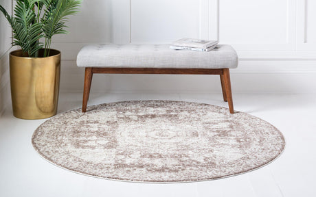 Light Brown 3' x 3' Bromley Round Area Rug 100% Polypropylene With Cotton Backing Vintage Distressed Colorful Traditional Carpet for Living Dining Rooms Offices for Sale at Rug Engine