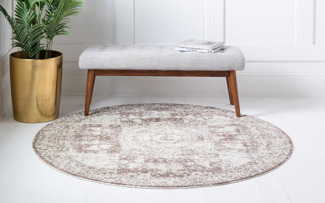 Light Brown 5' x 5' Bromley Round Area Rug 100% Polypropylene With Cotton Backing Vintage Distressed Colorful Traditional Carpet for Living Dining Rooms Offices for Sale at Rug Engine