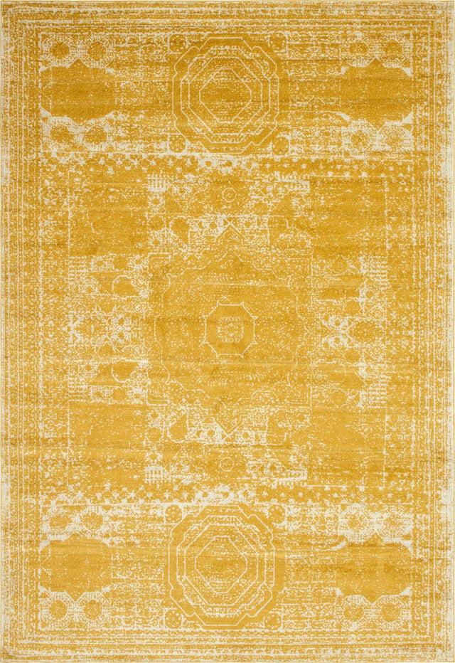Yellow 10' x 14' 1 Bromley Rectangle Area Rug 100% Polypropylene With Cotton Backing Vintage Distressed Colorful Traditional Carpet for Living Dining Rooms Offices for Sale at Rug Engine