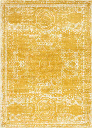 Yellow 9' x 12' Bromley Rectangle Area Rug 100% Polypropylene With Cotton Backing Vintage Distressed Colorful Traditional Carpet for Living Dining Rooms Offices for Sale at Rug Engine