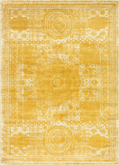 Yellow 9' x 12' Bromley Rectangle Area Rug 100% Polypropylene With Cotton Backing Vintage Distressed Colorful Traditional Carpet for Living Dining Rooms Offices for Sale at Rug Engine
