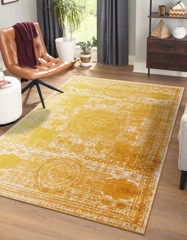 Yellow 2' x 3' 1 Bromley Rectangle Area Rug 100% Polypropylene With Cotton Backing Vintage Distressed Colorful Traditional Carpet for Living Dining Rooms Offices for Sale at Rug Engine