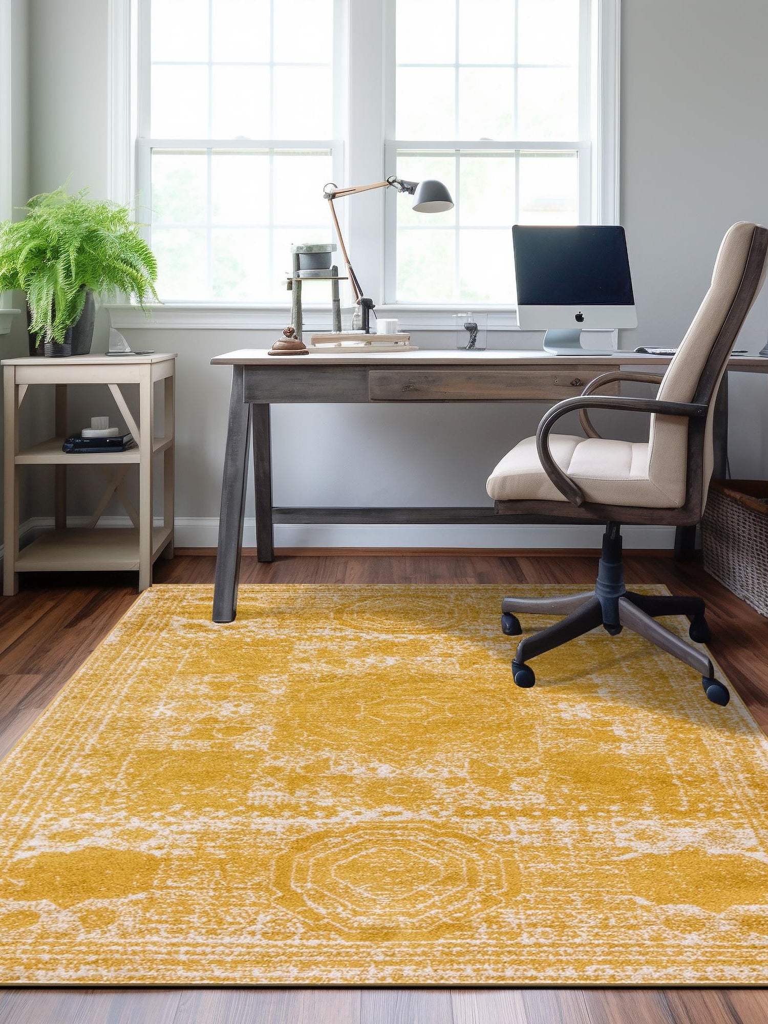 Yellow 9' x 12' Bromley Rectangle Area Rug 100% Polypropylene With Cotton Backing Vintage Distressed Colorful Traditional Carpet for Living Dining Rooms Offices for Sale at Rug Engine