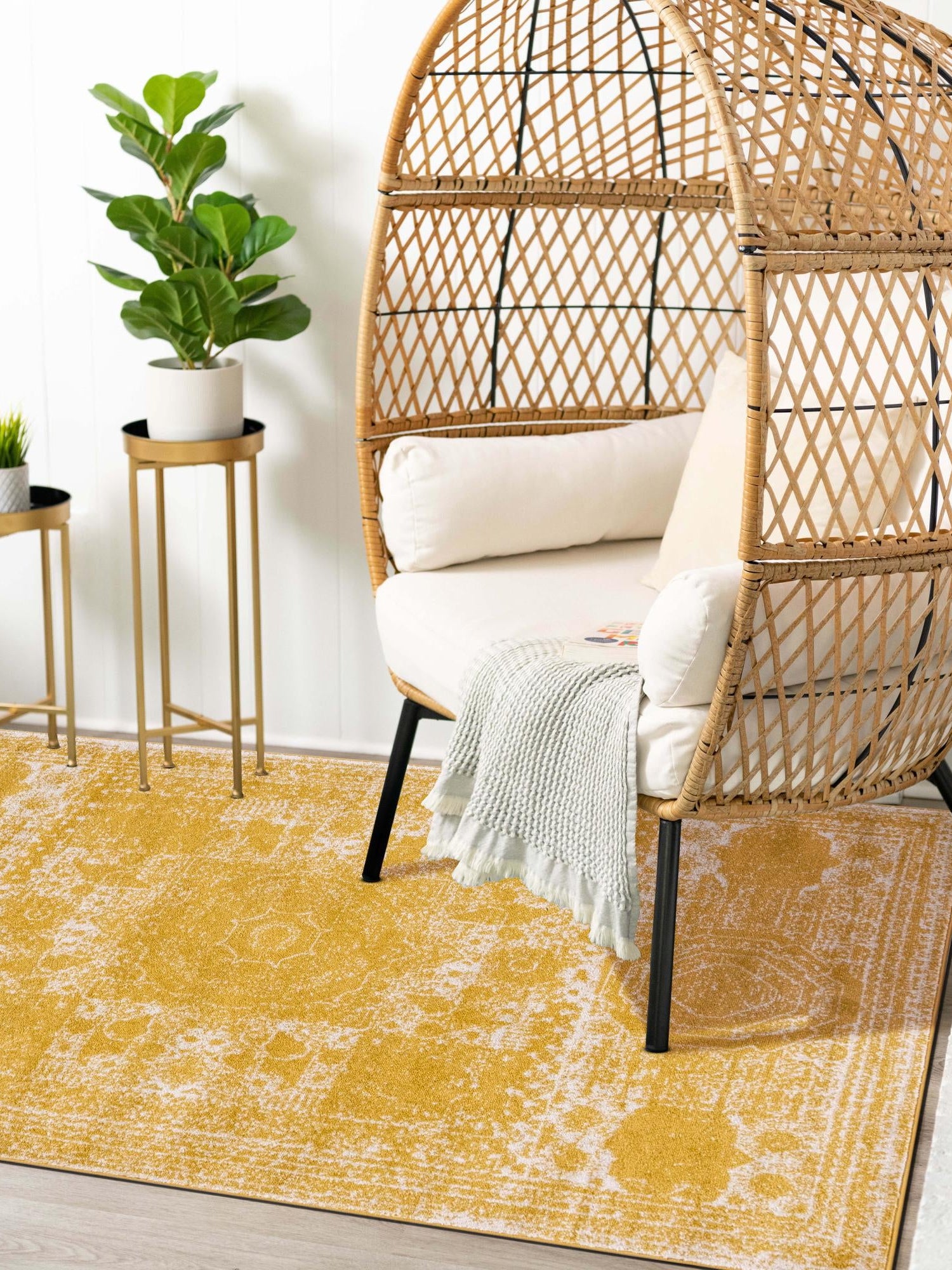 Yellow 9' x 12' Bromley Rectangle Area Rug 100% Polypropylene With Cotton Backing Vintage Distressed Colorful Traditional Carpet for Living Dining Rooms Offices for Sale at Rug Engine