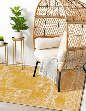 Yellow 9' x 12' Bromley Rectangle Area Rug 100% Polypropylene With Cotton Backing Vintage Distressed Colorful Traditional Carpet for Living Dining Rooms Offices for Sale at Rug Engine