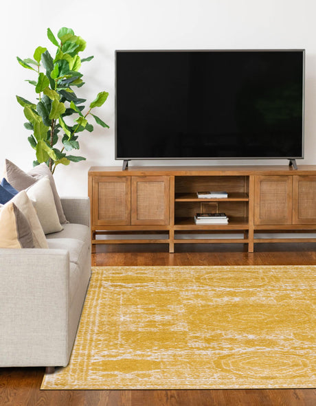 Yellow 2' x 3' 1 Bromley Rectangle Area Rug 100% Polypropylene With Cotton Backing Vintage Distressed Colorful Traditional Carpet for Living Dining Rooms Offices for Sale at Rug Engine