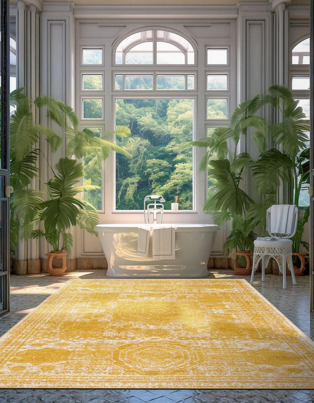 Yellow 9' x 12' Bromley Rectangle Area Rug 100% Polypropylene With Cotton Backing Vintage Distressed Colorful Traditional Carpet for Living Dining Rooms Offices for Sale at Rug Engine