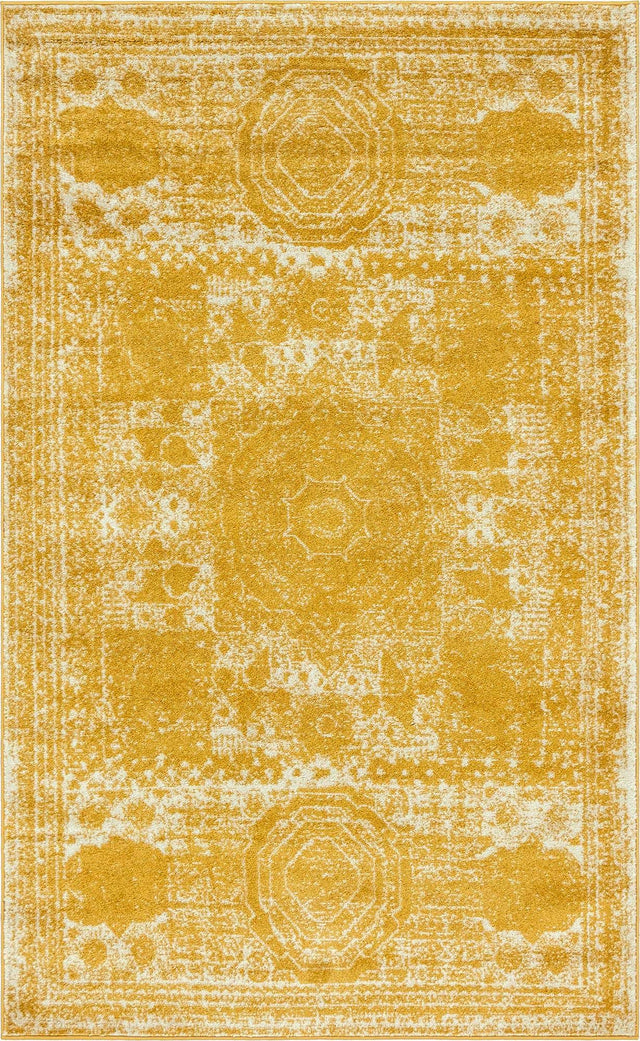 Yellow 5' 3 x 8' Bromley Rectangle Area Rug 100% Polypropylene With Cotton Backing Vintage Distressed Colorful Traditional Carpet for Living Dining Rooms Offices for Sale at Rug Engine