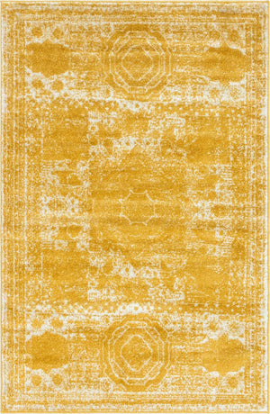 Yellow 4' 1 x 6' 1 Bromley Rectangle Area Rug 100% Polypropylene With Cotton Backing Vintage Distressed Colorful Traditional Carpet for Living Dining Rooms Offices for Sale at Rug Engine