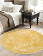 Yellow 5' 3 x 5' 3 Bromley Round Area Rug 100% Polypropylene With Cotton Backing Vintage Distressed Colorful Traditional Carpet for Living Dining Rooms Offices for Sale at Rug Engine