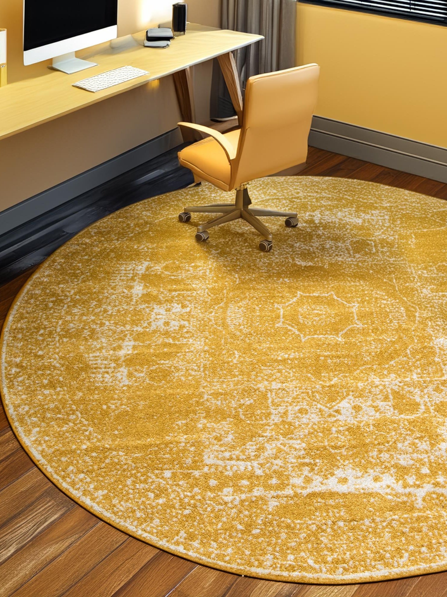 Yellow 10' x 10' Bromley Round Area Rug 100% Polypropylene With Cotton Backing Vintage Distressed Colorful Traditional Carpet for Living Dining Rooms Offices for Sale at Rug Engine