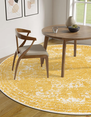 Yellow 10' x 10' Bromley Round Area Rug 100% Polypropylene With Cotton Backing Vintage Distressed Colorful Traditional Carpet for Living Dining Rooms Offices for Sale at Rug Engine