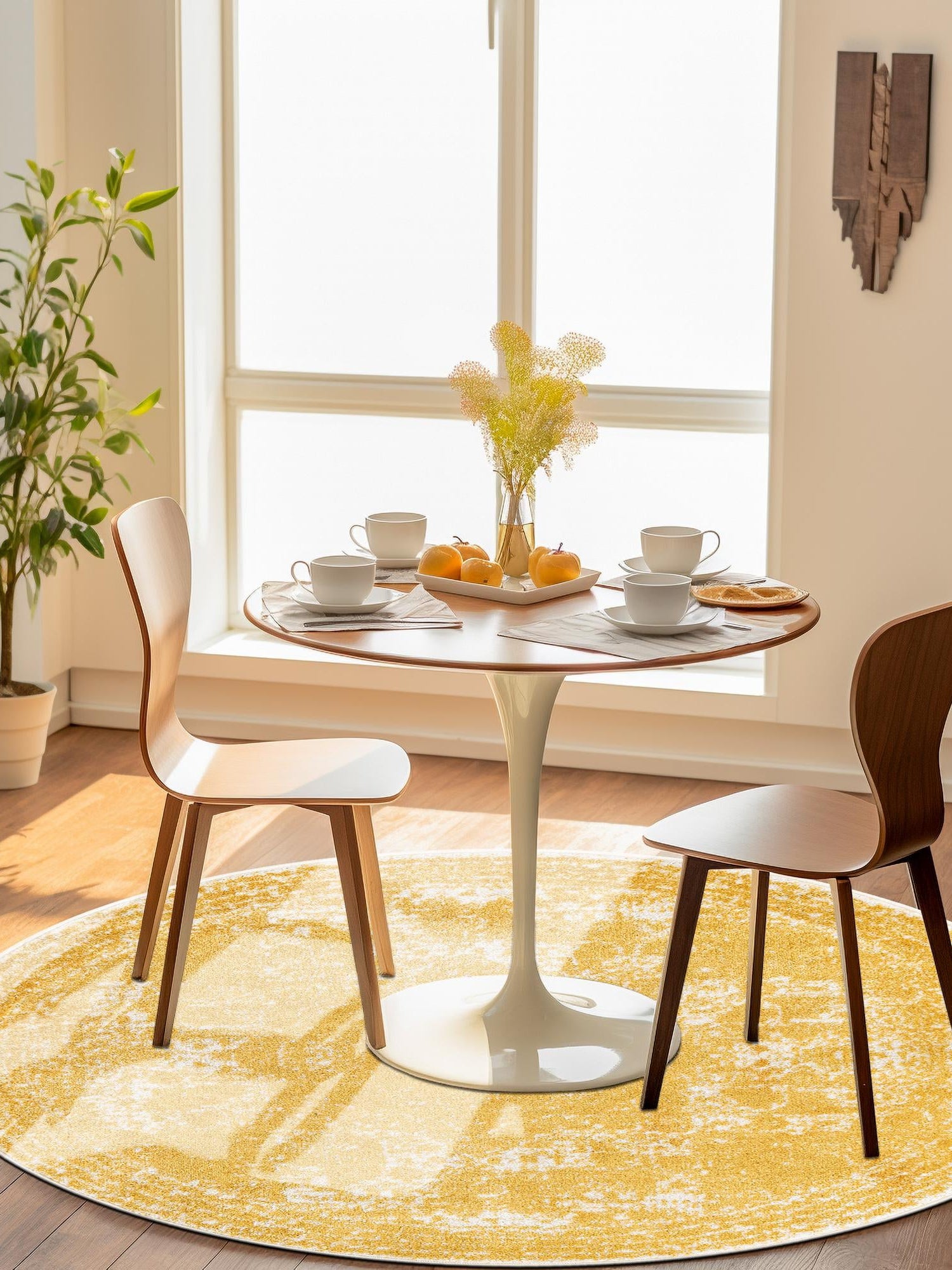 Yellow 3' 1 x 3' 1 Bromley Round Area Rug 100% Polypropylene With Cotton Backing Vintage Distressed Colorful Traditional Carpet for Living Dining Rooms Offices for Sale at Rug Engine