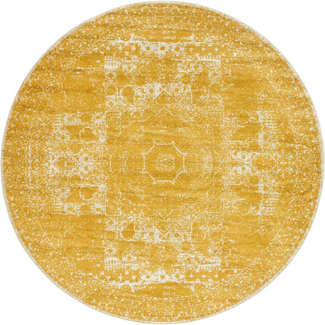 Yellow 7' 10 x 7' 10 Bromley Round Area Rug 100% Polypropylene With Cotton Backing Vintage Distressed Colorful Traditional Carpet for Living Dining Rooms Offices for Sale at Rug Engine