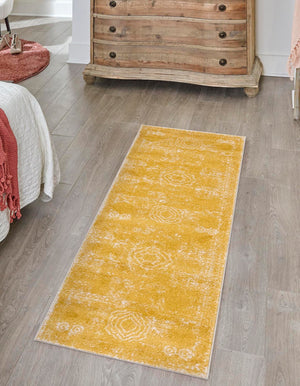 Yellow 2' x 13' 1 Bromley Runner Area Rug 100% Polypropylene With Cotton Backing Vintage Distressed Colorful Traditional Carpet for Living Dining Rooms Offices for Sale at Rug Engine