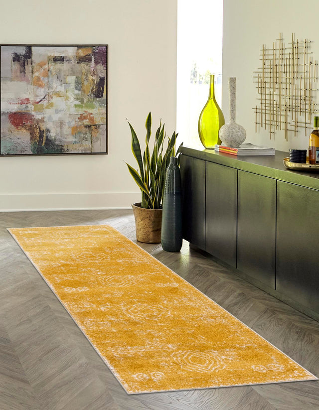 Yellow 2' x 9' Bromley Runner Area Rug 100% Polypropylene With Cotton Backing Vintage Distressed Colorful Traditional Carpet for Living Dining Rooms Offices for Sale at Rug Engine