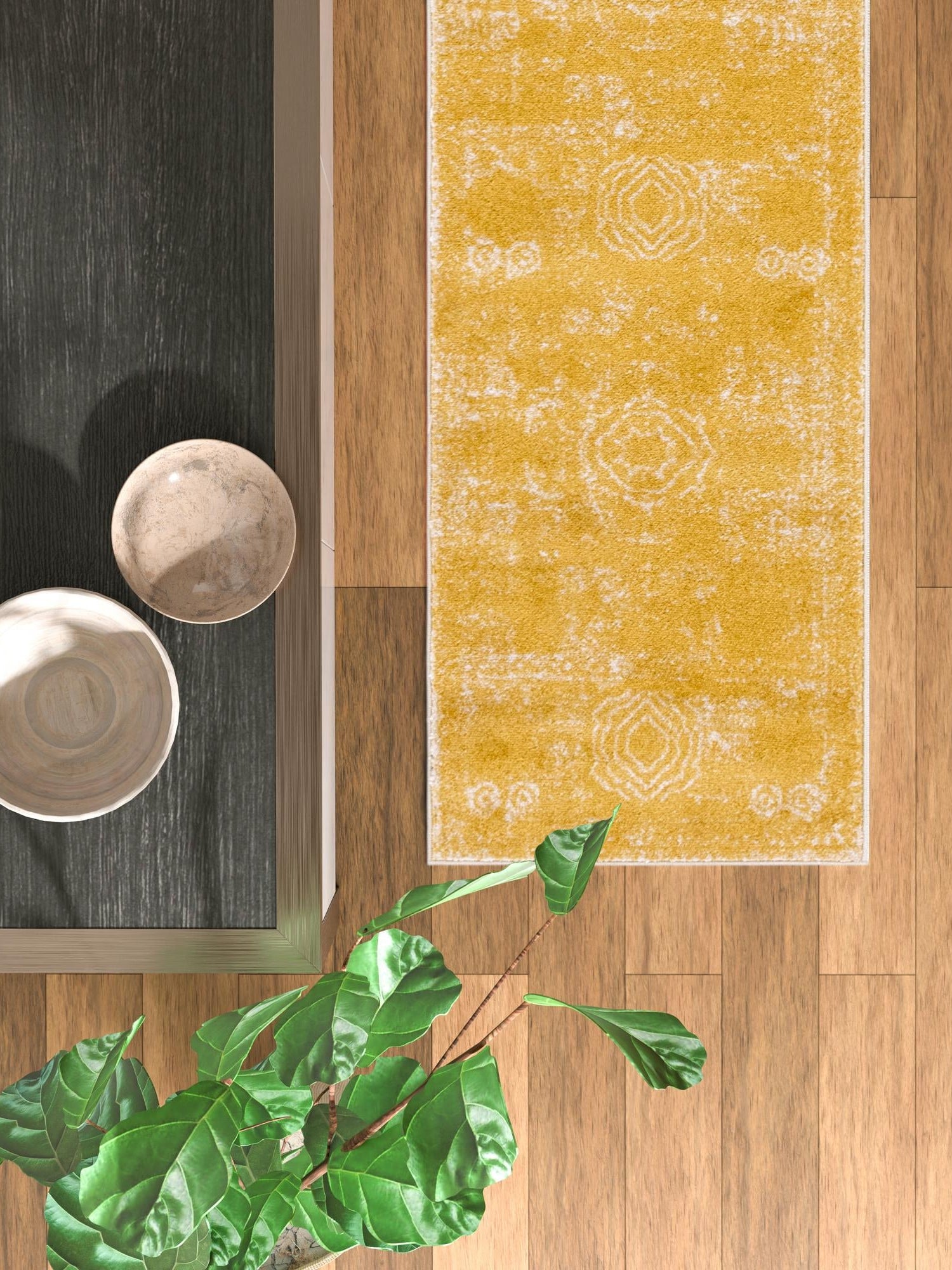 Yellow 2' x 7' 1 Bromley Runner Area Rug 100% Polypropylene With Cotton Backing Vintage Distressed Colorful Traditional Carpet for Living Dining Rooms Offices for Sale at Rug Engine