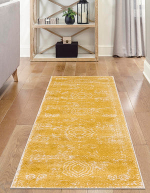 Yellow 2' x 9' Bromley Runner Area Rug 100% Polypropylene With Cotton Backing Vintage Distressed Colorful Traditional Carpet for Living Dining Rooms Offices for Sale at Rug Engine